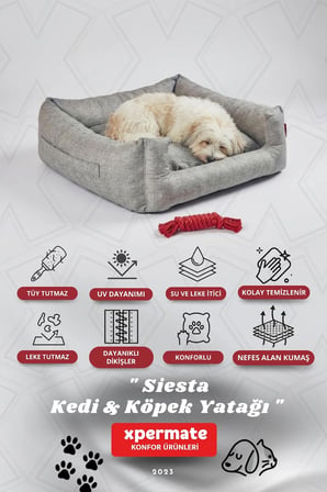 Kedi Yatağı Ve Köpek Yatağı 55X60X23 Fermuarlı Evcil Hayvan Yatağı Yuvi Siesta 55X60X23 Gri 
