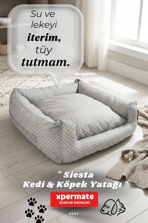 Kedi Yatağı Ve Köpek Yatağı 55X60X23 Fermuarlı Evcil Hayvan Yatağı Yuvi Siesta 55X60X23 Gri Puantiyeli