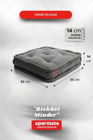 XPERMATE Bisküvi Minder Petek Önü Palet Üstü Minderi Fransız Minder Bank ve Bahçe Minderi 55x55x14 cm Antrasit