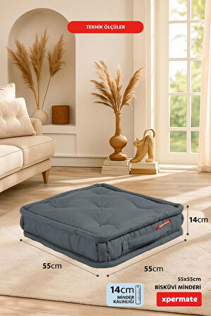 XPERMATE Bisküvi Minder Petek Önü Palet Üstü Minderi Fransız Minder Bank ve Bahçe Minderi 55x55x14 cm Antrasit