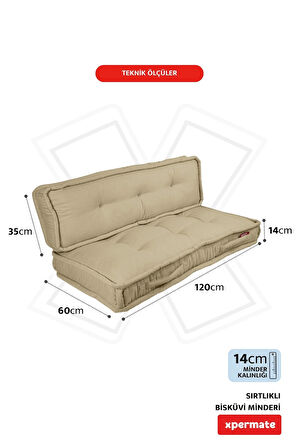XPERMATE Bisküvi Minder Petek Önü Palet Üstü Minderi Fransız Minder Bank ve Bahçe Minderi 60X120x14 cm Bej