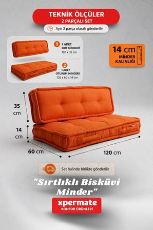 Bisküvi Yer Minderi 60x120 Kalın Palet Balkon Petek Önü Fermuarlı Minder Kiremit