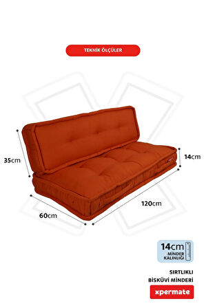 XPERMATE Bisküvi Minder Petek Önü Palet Üstü Minderi Fransız Minder Bank ve Bahçe Minderi 60X120x14 cm Kiremit