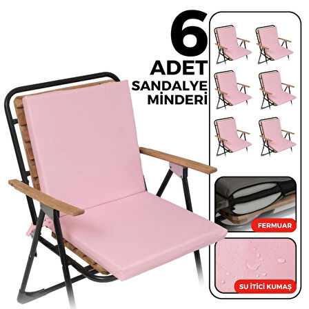 XPERMATE 6'lı Arkalıklı Sandalye Minderi Fermuarlı 40x40 Sırtlıklı Sandalye Minderi Pembe