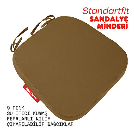 XPERMATE StandartFit Oval Sandalye Minderi Fermuarlı Yıkanabilir Kılıf Bağcıklı Su ve Yağ İtici 42x42x5 Kahverengi