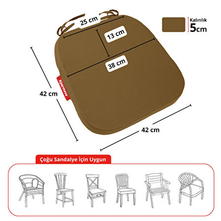 XPERMATE StandartFit Oval Sandalye Minderi Fermuarlı Yıkanabilir Kılıf Bağcıklı Su ve Yağ İtici 42x42x5 Kahverengi