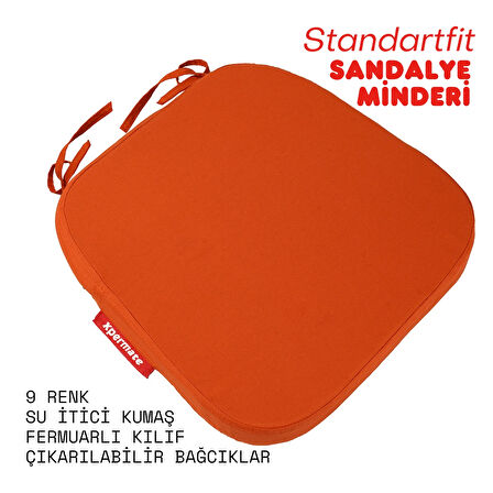 XPERMATE StandartFit Oval Sandalye Minderi Fermuarlı Yıkanabilir Kılıf Bağcıklı Su ve Yağ İtici 42x42x5 Kremit