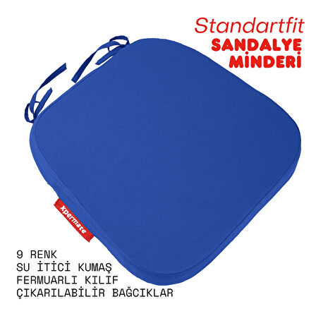 XPERMATE StandartFit Oval Sandalye Minderi Fermuarlı Yıkanabilir Kılıf Bağcıklı Su ve Yağ İtici 42x42x5 Mavi