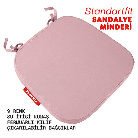 XPERMATE StandartFit Oval Sandalye Minderi Fermuarlı Yıkanabilir Kılıf Bağcıklı Su ve Yağ İtici 42x42x5 Pembe