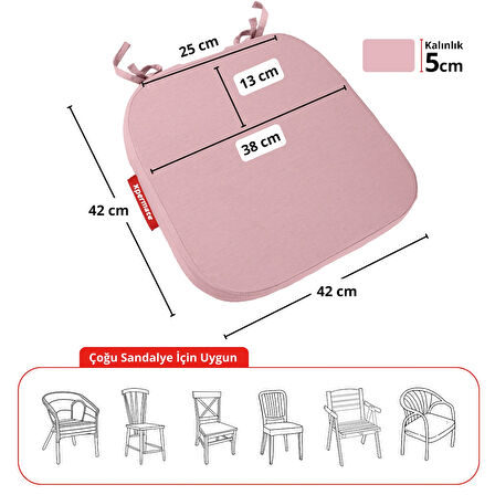 XPERMATE StandartFit Oval Sandalye Minderi Fermuarlı Yıkanabilir Kılıf Bağcıklı Su ve Yağ İtici 42x42x5 Pembe