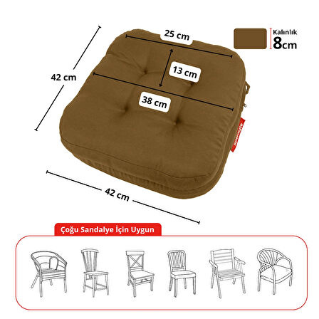 XPERMATE Çift Kat Sandalye Minderi Fermuarlı Yıkanabilir Kılıf Bağcıklı Su ve Yağ İtici 42x42x8 Kahverengi