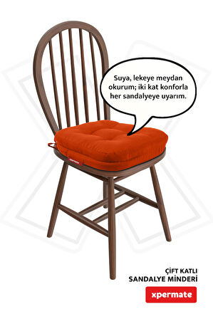 XPERMATE Çift Kat Sandalye Minderi Fermuarlı Yıkanabilir Kılıf Bağcıklı Su ve Yağ İtici 42x42x8 Kiremit
