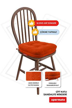 XPERMATE Çift Kat Sandalye Minderi Fermuarlı Yıkanabilir Kılıf Bağcıklı Su ve Yağ İtici 42x42x8 Kiremit