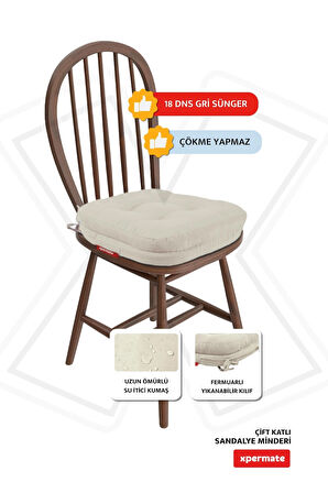 XPERMATE Çift Kat Sandalye Minderi Fermuarlı Yıkanabilir Kılıf Bağcıklı Su ve Yağ İtici 42x42x8 Bej