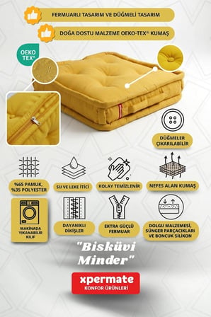 XPERMATE Bisküvi Minder Petek Önü Palet Üstü Minderi Fransız Minder Bank ve Bahçe Minderi 55x55x14 cm Hardal