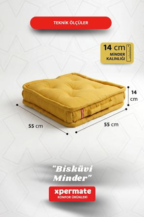 XPERMATE Bisküvi Minder Petek Önü Palet Üstü Minderi Fransız Minder Bank ve Bahçe Minderi 55x55x14 cm Hardal
