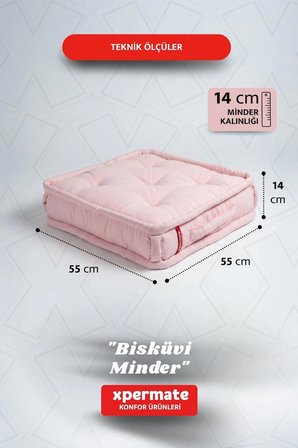 bisküvi yer minderi palet üstü petek önü fransız minder 55x55 pembe