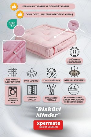 bisküvi yer minderi palet üstü petek önü fransız minder 55x55 pembe