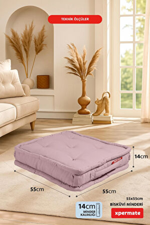 XPERMATE Bisküvi Minder Petek Önü Palet Üstü Minderi Fransız Minder Bank ve Bahçe Minderi 55x55x14 cm Pembe