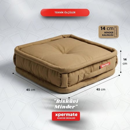 XPERMATE Bisküvi Minder Petek Önü Palet Üstü Minderi Fransız Minder Bank ve Bahçe Minderi 45x45x14 cm Kahve