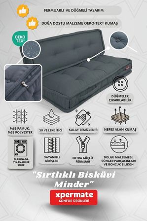 Bisküvi Yer Minderi 60x120 Kalın Palet Balkon Petek Önü Fermuarlı Minder Antrasit