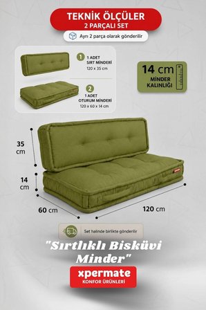 Bisküvi Yer Minderi 60x120 Kalın Palet Balkon Petek Önü Fermuarlı Minder Yeşil