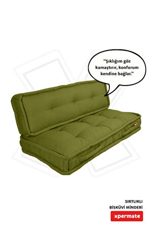 XPERMATE Bisküvi Minder Petek Önü Palet Üstü Minderi Fransız Minder Bank ve Bahçe Minderi 60X120x14 cm Yeşil