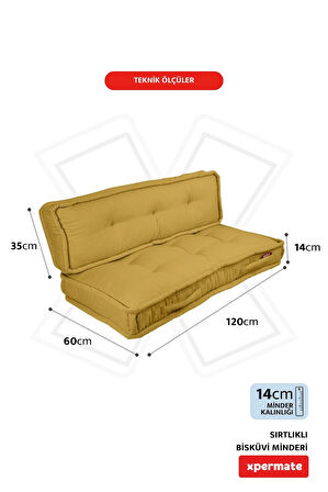 XPERMATE Bisküvi Minder Petek Önü Palet Üstü Minderi Fransız Minder Bank ve Bahçe Minderi 60X120x14 cm Hardal