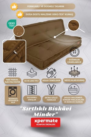 Bisküvi Yer Minderi 60x120 Kalın Palet Balkon Petek Önü Fermuarlı Minder Kahverengi