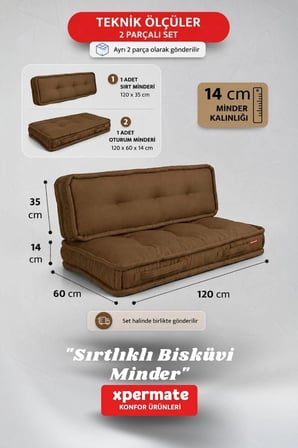Bisküvi Yer Minderi 60x120 Kalın Palet Balkon Petek Önü Fermuarlı Minder Kahverengi