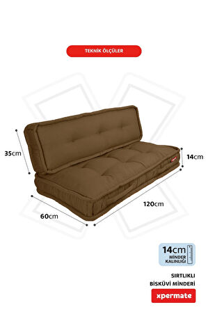XPERMATE Bisküvi Minder Petek Önü Palet Üstü Minderi Fransız Minder Bank ve Bahçe Minderi 60X120x14 cm Kahverengi