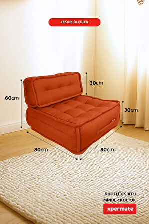 Xpermate DuoFlex Sırtlı Minder Koltuk İskandinav Tarzı Ergonomik  Sırtlıklı Oturma Minderi 80x80x30 Kiremit 