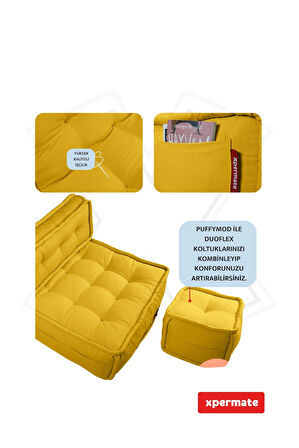Xpermate DuoFlex Sırtlı Minder Koltuk İskandinav Tarzı Ergonomik  Sırtlıklı Oturma Minderi 80x80x30 Sarı 