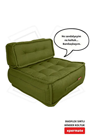 Xpermate DuoFlex Sırtlı Minder Koltuk İskandinav Tarzı Ergonomik  Sırtlıklı Oturma Minderi 80x80x30 Yeşil 