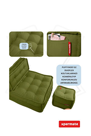 Xpermate DuoFlex Sırtlı Minder Koltuk İskandinav Tarzı Ergonomik  Sırtlıklı Oturma Minderi 80x80x30 Yeşil 