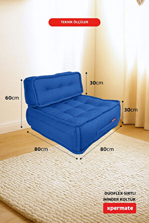 Xpermate DuoFlex Sırtlı Minder Koltuk İskandinav Tarzı Ergonomik  Sırtlıklı Oturma Minderi 80x80x30 Mavi 