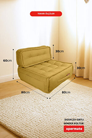 Xpermate DuoFlex Sırtlı Minder Koltuk İskandinav Tarzı Ergonomik  Sırtlıklı Oturma Minderi 80x80x30 Hardal 