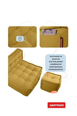 Xpermate DuoFlex Sırtlı Minder Koltuk İskandinav Tarzı Ergonomik  Sırtlıklı Oturma Minderi 80x80x30 Hardal 