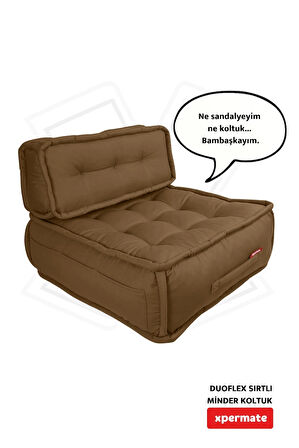 Xpermate DuoFlex Sırtlı Minder Koltuk İskandinav Tarzı Ergonomik  Sırtlıklı Oturma Minderi 80x80x30 Kahverengi
