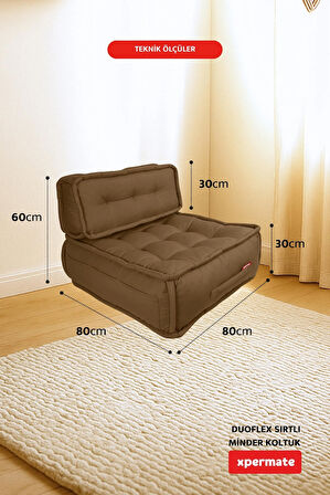 Xpermate DuoFlex Sırtlı Minder Koltuk İskandinav Tarzı Ergonomik  Sırtlıklı Oturma Minderi 80x80x30 Kahverengi