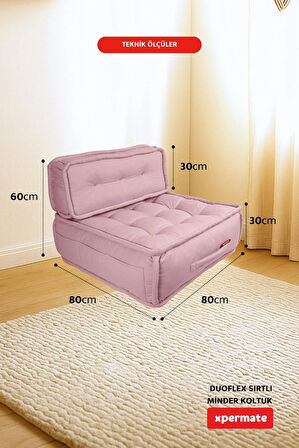 Xpermate DuoFlex Sırtlı Minder Koltuk İskandinav Tarzı Ergonomik  Sırtlıklı Oturma Minderi 80x80x30 Pembe 