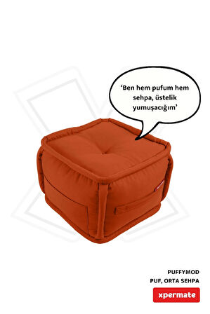 Puffymod Dekoratif Kare Puf Orta Sehpa Ayak Uzatma Puf 40x40 Cm Kiremit