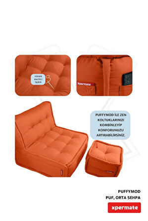 Puffymod Dekoratif Kare Puf Orta Sehpa Ayak Uzatma Puf 40x40 Cm Kiremit