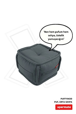 Puffymod Dekoratif Kare Puf Orta Sehpa Ayak Uzatma Puf 40x40 Cm Antrasit