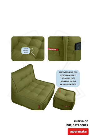 Puffymod Dekoratif Kare Puf Orta Sehpa Ayak Uzatma Puf 40x40 Cm Yeşil