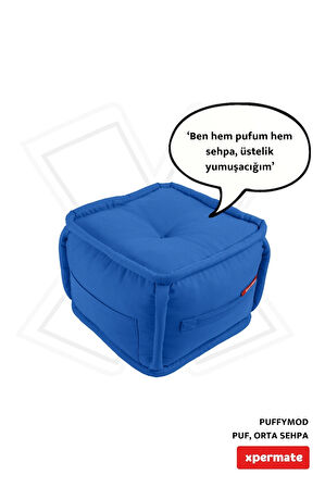 Puffymod Dekoratif Kare Puf Orta Sehpa Ayak Uzatma Puf 40x40 Cm Mavi 