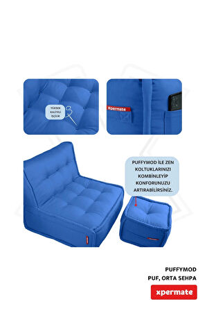 Puffymod Dekoratif Kare Puf Orta Sehpa Ayak Uzatma Puf 40x40 Cm Mavi 