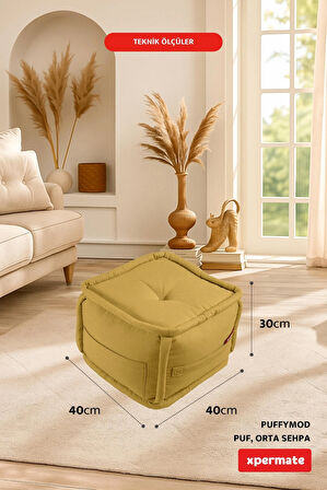 Puffymod Dekoratif Kare Puf Orta Sehpa Ayak Uzatma Puf 40x40 Cm Hardal 