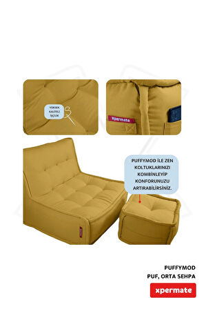 Puffymod Dekoratif Kare Puf Orta Sehpa Ayak Uzatma Puf 40x40 Cm Hardal 