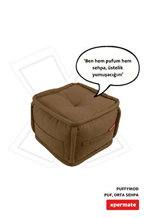 Puffymod Dekoratif Kare Puf Orta Sehpa Ayak Uzatma Puf 40x40 Cm Kahverengi 